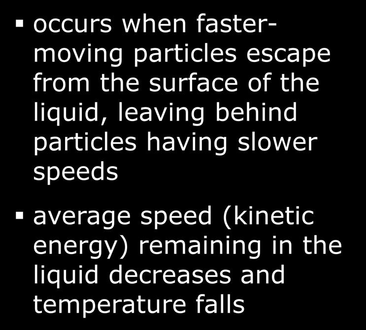 average kinetic energy of particles is proportional to the temperature of the liquid occurs when fastermoving particles escape from