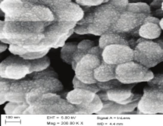 nature of the material and the crystalline size is 2.6nm. Fig 6.2b shows the SEM image of the Zn.8 Cu.2 S nanoparticles Fig 6.2a: XRD pattern of Zn.8 Cu.2 S nanoparticles Fig 6.2b: SEM image of Zn.