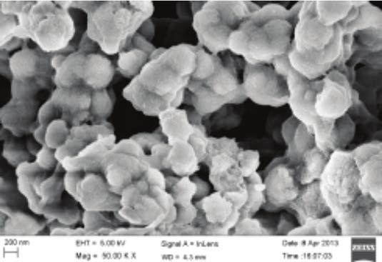 image of the powdered sample (fig 6.3b) shows the uniform distribution of Zn.6 Cu.4 S nanoparticles. Fig 6.3a: XRD pattern of Zn.6 Cu.4 S nanoparticles Fig 6.3b: SEM image of Zn.6 Cu.4 S nanoparticles Fig 6.4a shows the XRD pattern of Zn.