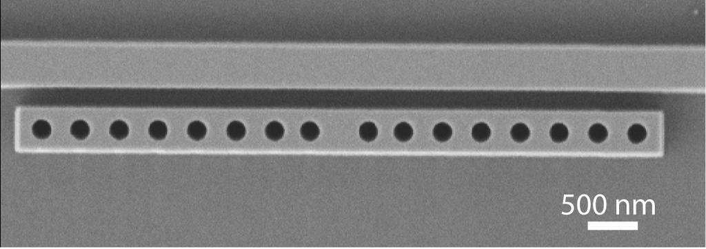 1 SUPPLEMENTAL MATERIAL I: SEM IMAGE OF PHOTONIC CRYSTAL RESONATOR Figure S1 below is a scanning electronic microscopy image of a typical evanescently coupled photonic crystal resonator used in these