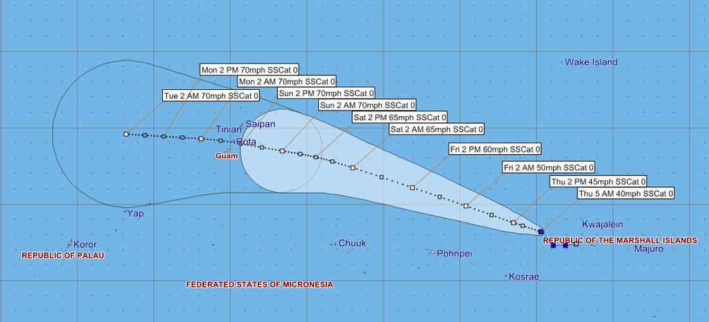 Tropical Storm Bavi (03W) Tropical Storm Bavi (03W) (Advisory #4, as of 5:00 am EDT) Located 1,440 miles ESE of Guam Moving WNW at 9 mph This general motion with slight increase in forward speed