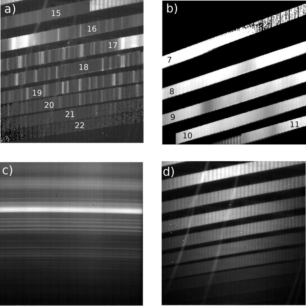 Figure 5. Images taken during FORCAST testing. a) G1xG2 cross-dispersed spectrum image of 1 m of room temperature H 2O vapor in emission above a liquid nitrogen (T 77K) background.