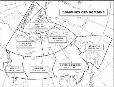 Coverage Area Show the cadets the slide of Attachment G. There are seven distinct GFA areas covering the entire Canadian Domestic Airspace. Units of Measure Figure 2 GFA Domains Note.