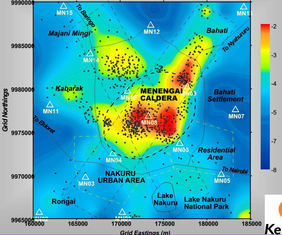 Figure 6. The distribution of seismic events located within the Menengai prospect (Simiyu 2010).
