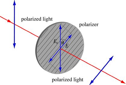 Properties of Light (5) Intensity after Polarizer The intensity of the light I 0 before the polarizer is given by After the light passes through the polarizer, the intensity I is given by
