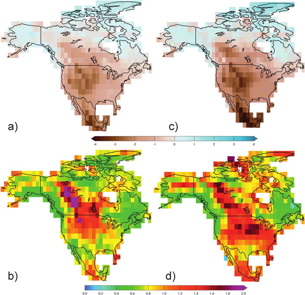 DECEMBER 2011 WEHNER ET AL. 1373 FIG. 8. (a) All-model average value of PDSI when the global average surface air temperature has increased 2.