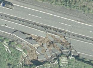earthquake complied by Japan Highway Public Corporation (JH). Each damage is pointed at every 1 m along the expressway and the severity of damage is also denoted as the damage rank by JH.