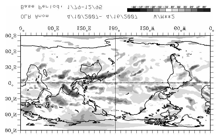 Eastern Pacific cloudiness (red ellipse) is enhanced close to Central America and reduced near Hawaii - typical for (late) El Niño stage; Western