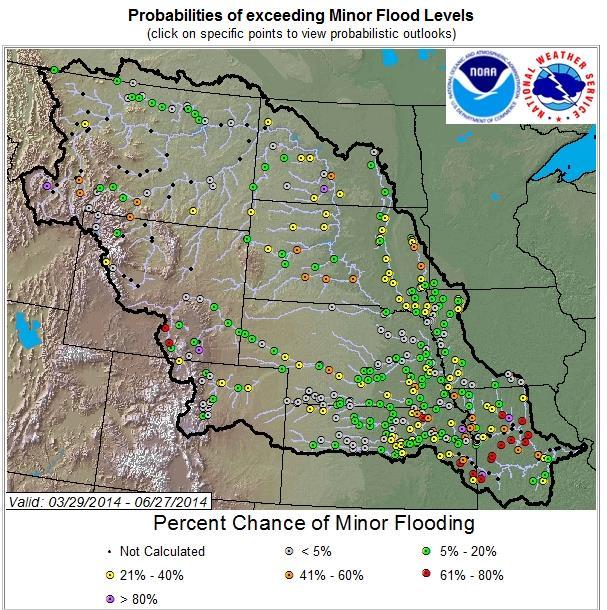 MISSOURI BASIN RIVER FORECAST CENTER Rivers likely to experience minor (and maybe moderate) flooding Big Hole River, MT Gallatin River, MT North Platte, WY Laramie, WY Marais des Cygnes Osage River
