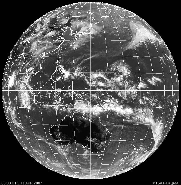 Figure 1. Example of satellite infrared imagery that shows convective clouds in the tropical western Pacific Ocean.