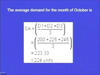 (Refer Slide Time: 13:19) Now let us see, the average demand for the month of October can be very easily calculated that simple average is given by D 1 plus D 2 plus D 3 divided by 3.