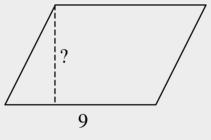 B. 20 cm 2 C. 28 cm 2 D. 40 cm 2 58. The area of this parallelogram is 24 square units. The base of the parallelogram is 8 units. What is the height of the figure?