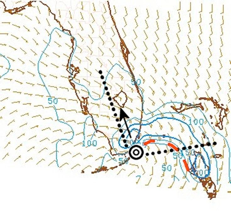arrangement of environment characteristics relative to Dennis right front quadrant was probably a major reason only 1 or 2 tornadoes occurred (F0 intensity, not shown) in the far eastern Florida