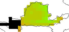 Figure 9: GRACE averaged water storage change (in centimeters of water) in the Yellow River basin for April, May, June, July, August and September in 2010. Drought threshold -10 is applied.
