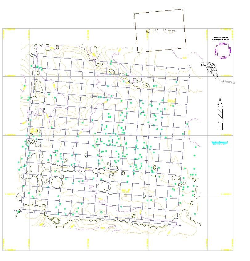 AREA 3 O N M L J I H G F E D C B AREA A AREA 3 4 6 7 8 9 0 3 4 Fig. : Topography of grid at JPG. Note the two drainage features that merge near Line.