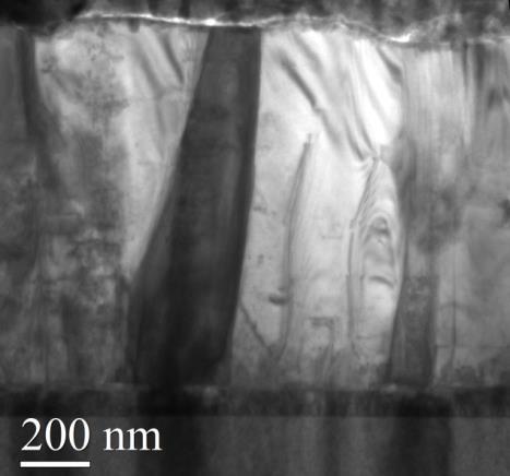 The lateral dimension of the BZO nanorods varies from 3 to 7 nm. Thus these nanorods should provide strong pinning for the magnetic flux aligned in parallel with main nanorods direction.