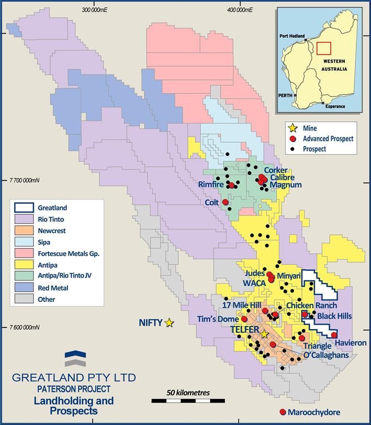 Gold/copper mineralisation in the Paterson Province The Paterson Province, which plays host to Greatland s Havieron and Black Hills projects, is in the northern portion of the Proterozoic Paterson