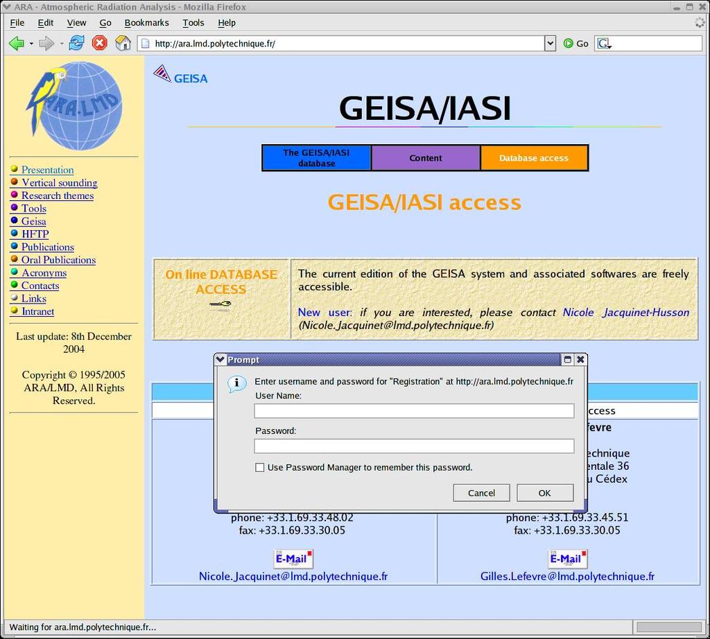 GEISA and GEISA/IASI Operational Use (3) First access http://ara.