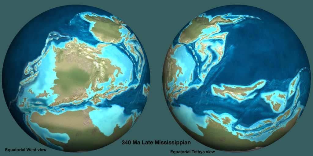 Mississippian Earth 340 million years ago Siberia Siberia Central Asia North America China China