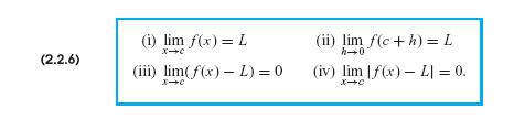 Definition of Limit There are several different ways of formulating the same limit statement.