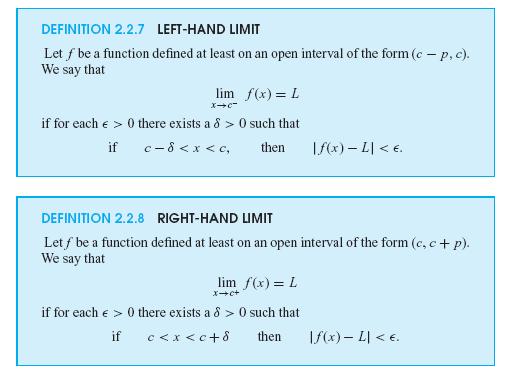 Definition of Limit One-sided limits give us a simple way