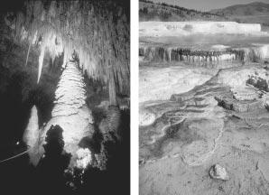 The stalactites and stalagmites (in the picture on the left) were formed in a way similar to the potash rocks. Water has dripped and evaporated in this cave for thousands of years.