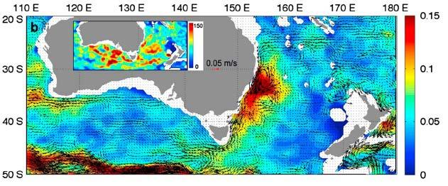 Tasman leakage from Argo Mean current speed at 1000 dbar. Tasman Leakage carries 3.8 ± 1.