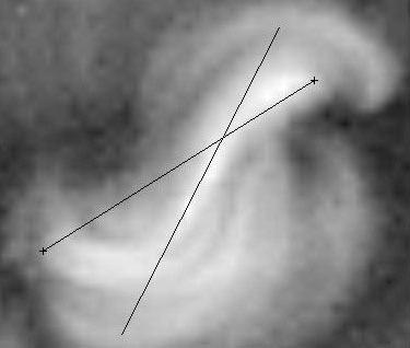 10 Fig. 1. Yohkoh SXT image (11 January 1993 08:39:44) of a sigmoid, showing lines (the sigmoid skeleton ) used in the interactive image analysis tool to determine the dimension L and shear angle γ.