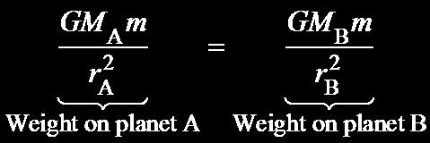 4. The weight of an object is the same on two different planets. The mass of planet is only sixty percent that of planet B. Find the ratio r /r B of the radii of the planets.
