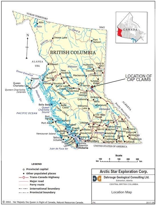 CAP PROJECT 21 mineral tenures covering an area of 10,482ha 85 km northeast of Prince George BC, good
