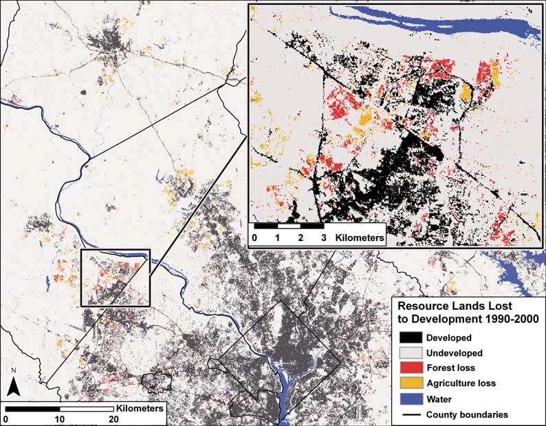 Urbanization and the Chesapeake Bay Watershed 819 Figure 6. Loss of forests and agriculture that occurred between 1990 and 2000 in northern Virginia. Table 8.