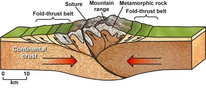 Causes of Mountain Building! Crustal thickening results from continental collisions. #Fold-thrust belts created on margins of the orogen.