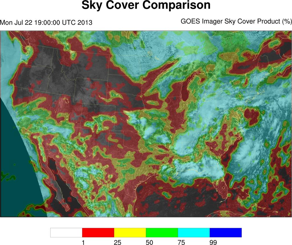 The GOES Imager Sky Cover Product is a time-average of the celestial dome ECA within a onehour window.