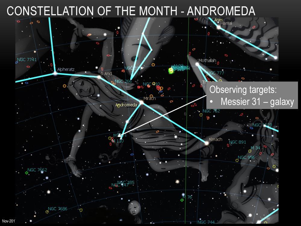 The constellation Andromeda, the Chained Maiden, is an ancient Greek constellation located in the northern celestial hemisphere and so low in our southern skies and often difficult to observe.