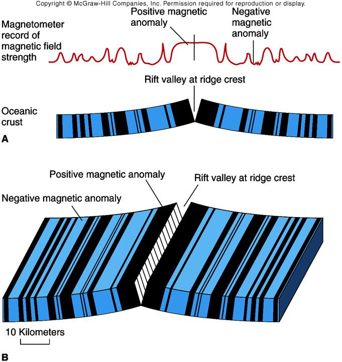 evidence for the global tectonics (1960 s): magnetic stripes on