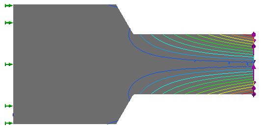 Y X Figure 41: Displacement Flow Lines Using 30 Sloped Shaft Shoulder (UY=3.666 x 10-4 in.) The results from Equation ( 29 ), φ Full Shoulder = 0.