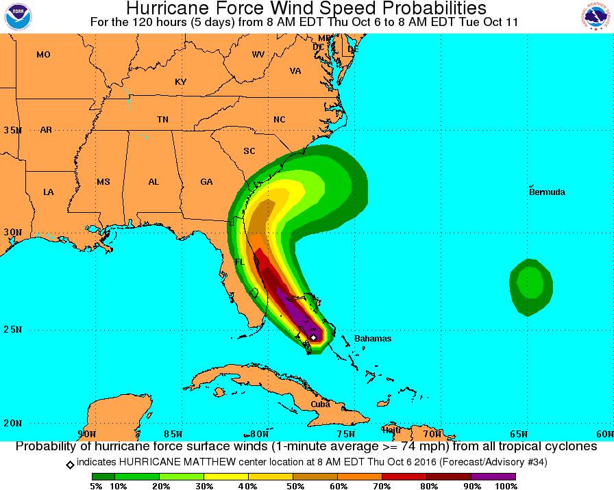 Probability of hurricane force winds.