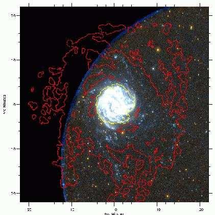 FIGURE 6. GALEX Imaging of M83. The grey-scale background image of M83 is derived from a combination of the FUV and NUV GALEX data.