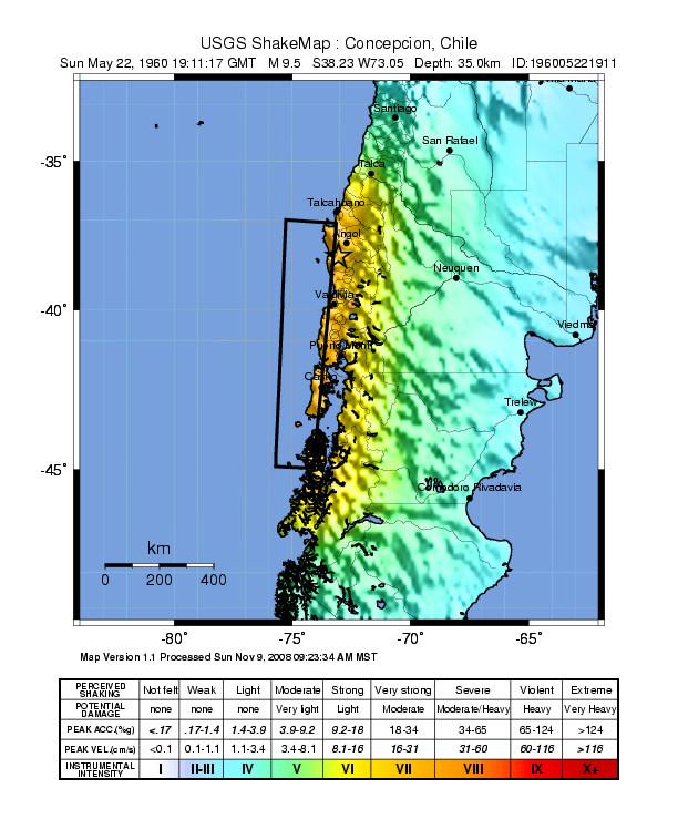 Location of May 22, 1960, Valdivia
