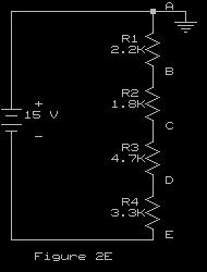 Properly label these measured voltage drops on each resistor in Figure 2A. Mark the polarity (use a + and a - to indicate polarity) of the voltage drop on each resistor. c.