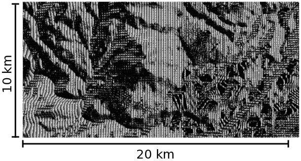 The terrain elevation and log of the roughness are shown in Figures 1a and 1b, respectively. Figure 1. The terrain elevation of the region, and the log of the roughness layer.