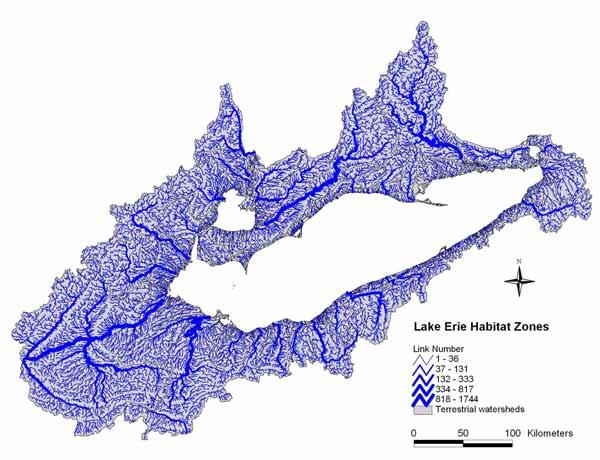 Inland Tributaries (with Shreve Stream Link number) Figure 7. Lake Erie Basin, terrestrial watersheds with inland tributaries.
