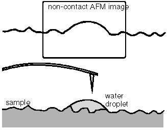 SFM / AFM: Contact, Non / Intermittent Contact, Friction contact (repulsive) mode: tip makes soft "physical contact" with the sample, the tip is attached to the end of a cantilever with a low spring