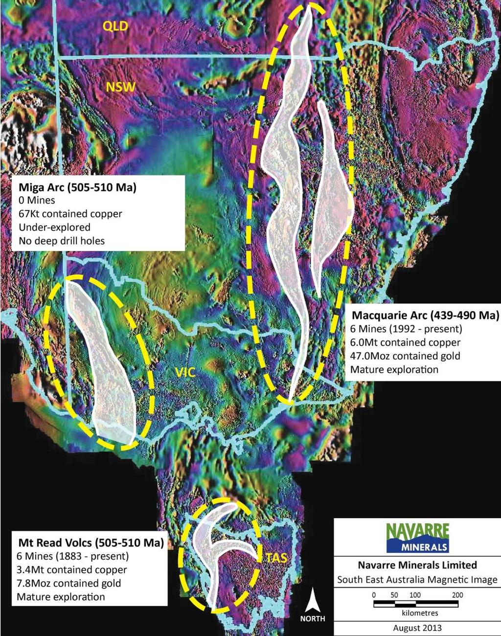 Miga Arc Victoria s new emerging copper belt SE Australia s main volcanic terranes and their present identified metal endowments Miga Arc now recognised as an Andean-style volcanic arc concealed