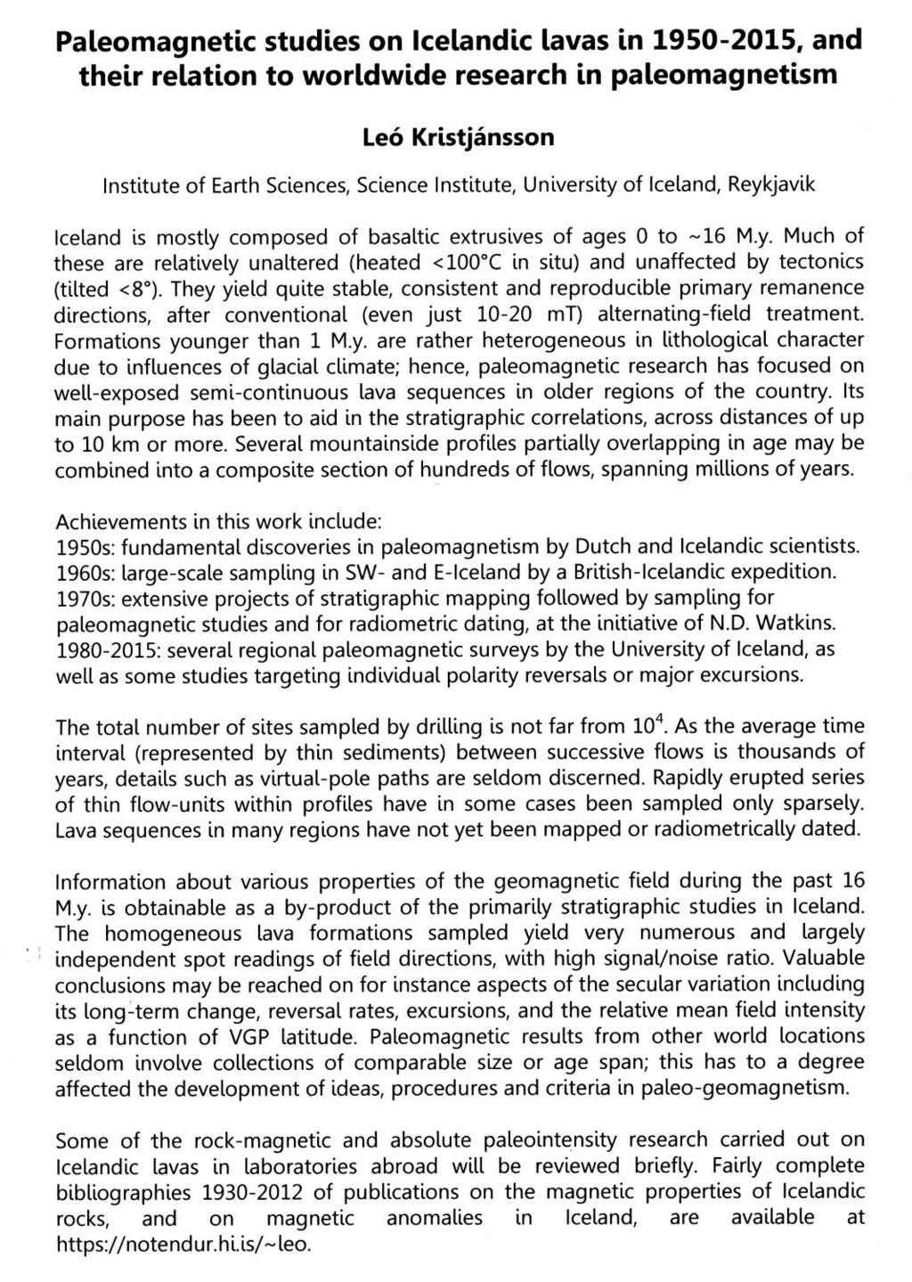 Abstract of the guest lecture given at the 8th Nordic Paleomagnetism