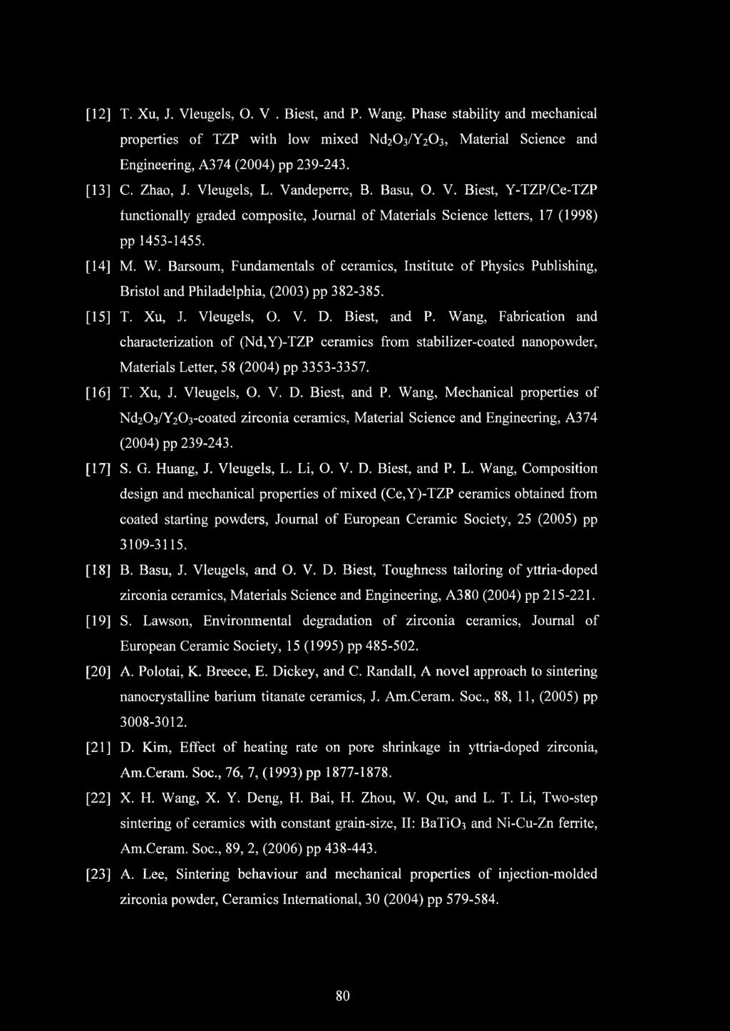 Barsoum, Fundamentals o f ceramics, Institute o f Physics Publishing, B ristol and Philadelphia, (2003) pp 382-385. [15] T. X u, J. Vleugels, O. V. D. Biest, and P.