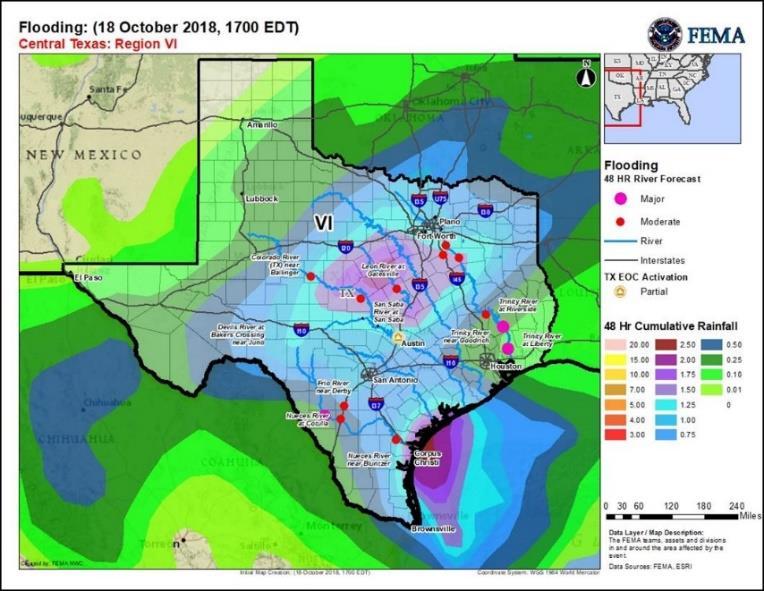 Central Texas Flooding Situation: Heavy rain threat continues today, mainly across the Red River Valley into the Dallas-Fort Worth Metroplex and along the southern Texas coast.