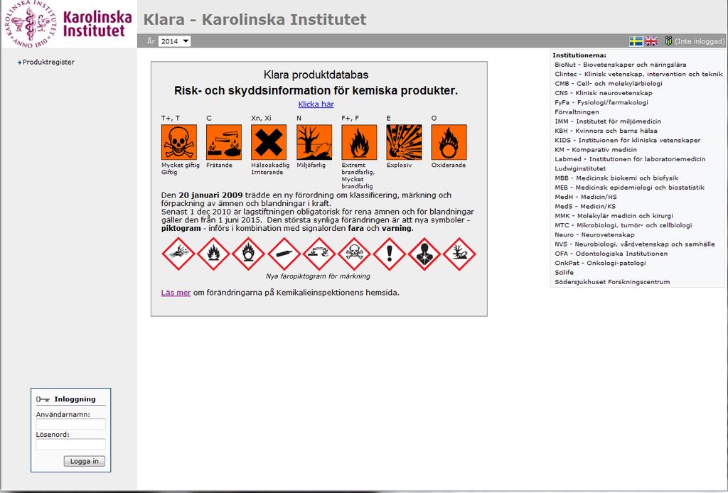 KLARA chemical database Product search Chemical