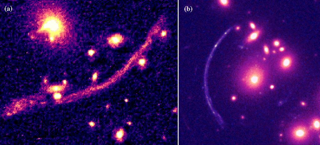 Discovering Gravitational Lenses Mysterious arcs discovered in 1986 (a) Cluster Abell 370 (left) cluster redshift z=0.37 arc redshift z=0.735 (b) Cluster C12244 (right) cluster redshift z=0.