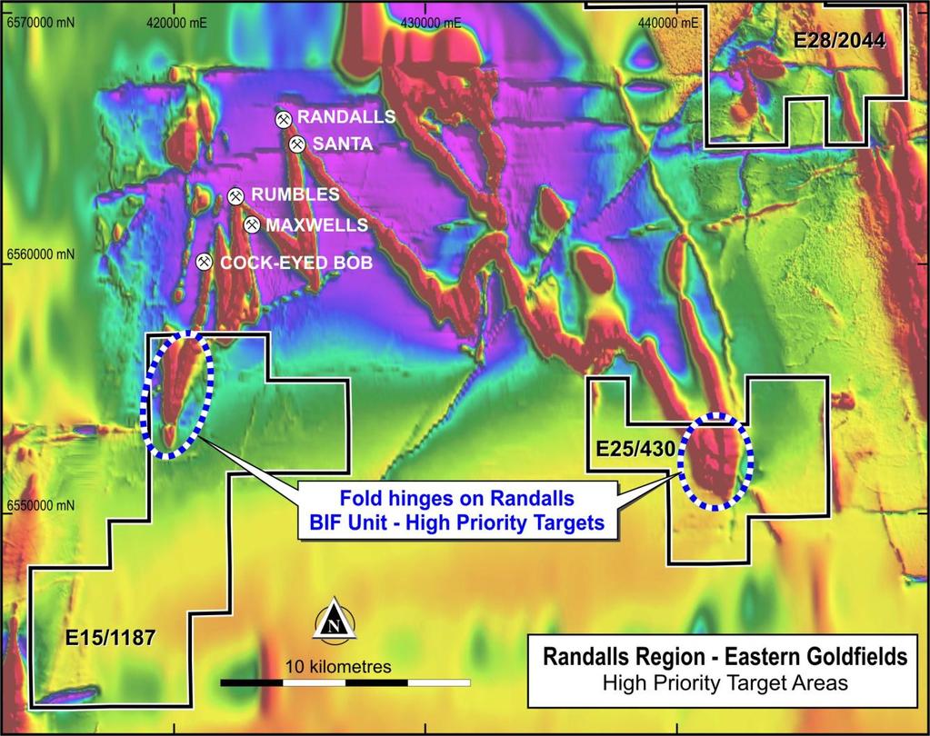 Randalls BIF Prospect Unexplored fold zones on a strongly gold